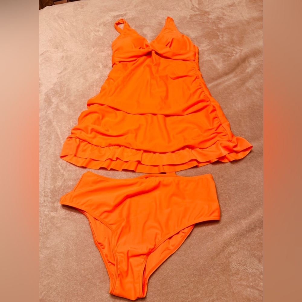 Vibrant Orange Swimsuit Set Size Large